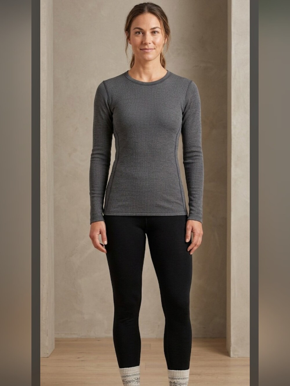 Thermajane Thermal Top Long Sleeve XS Gray Base Layer Outdoor #7000